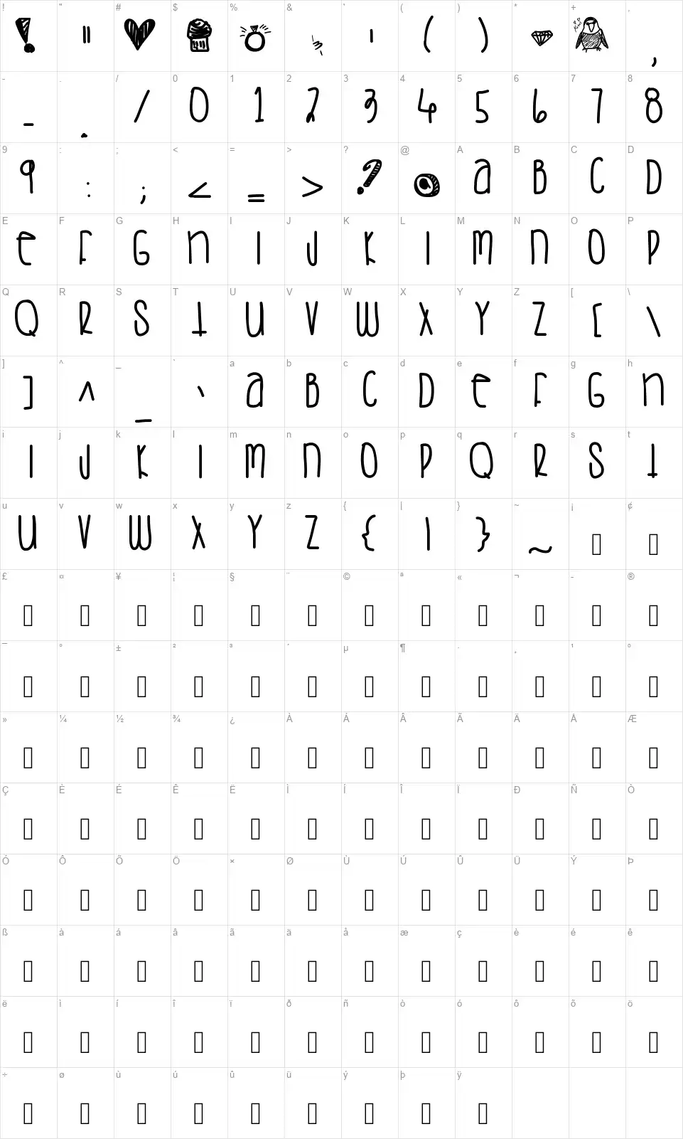Saturday Lovefont character map