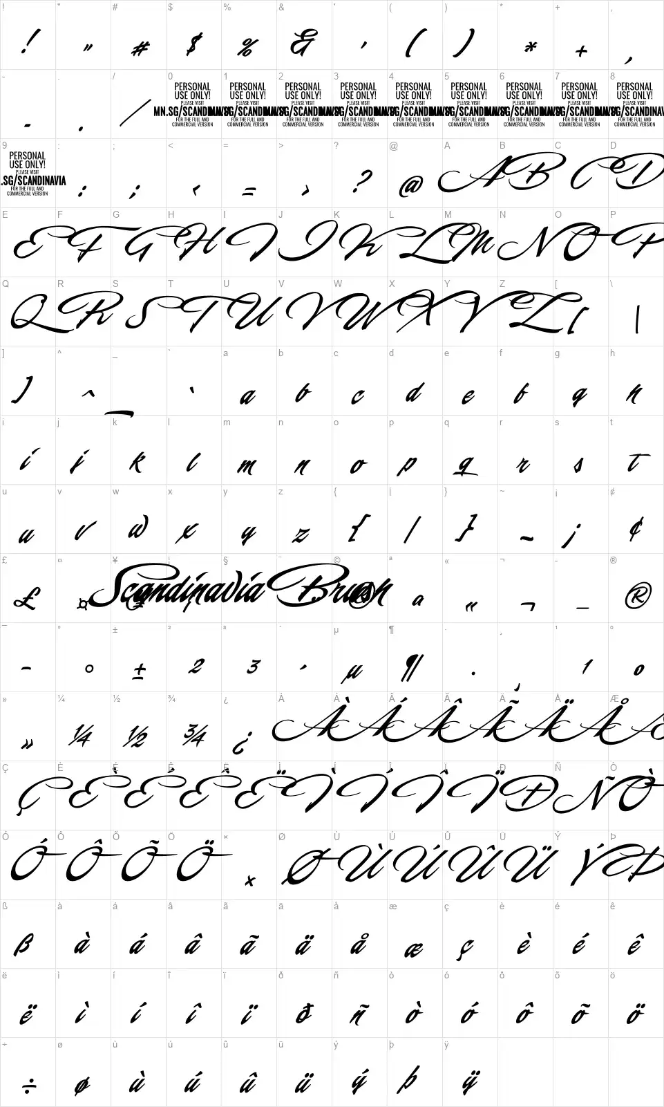 Scandinavia Brushfont character map