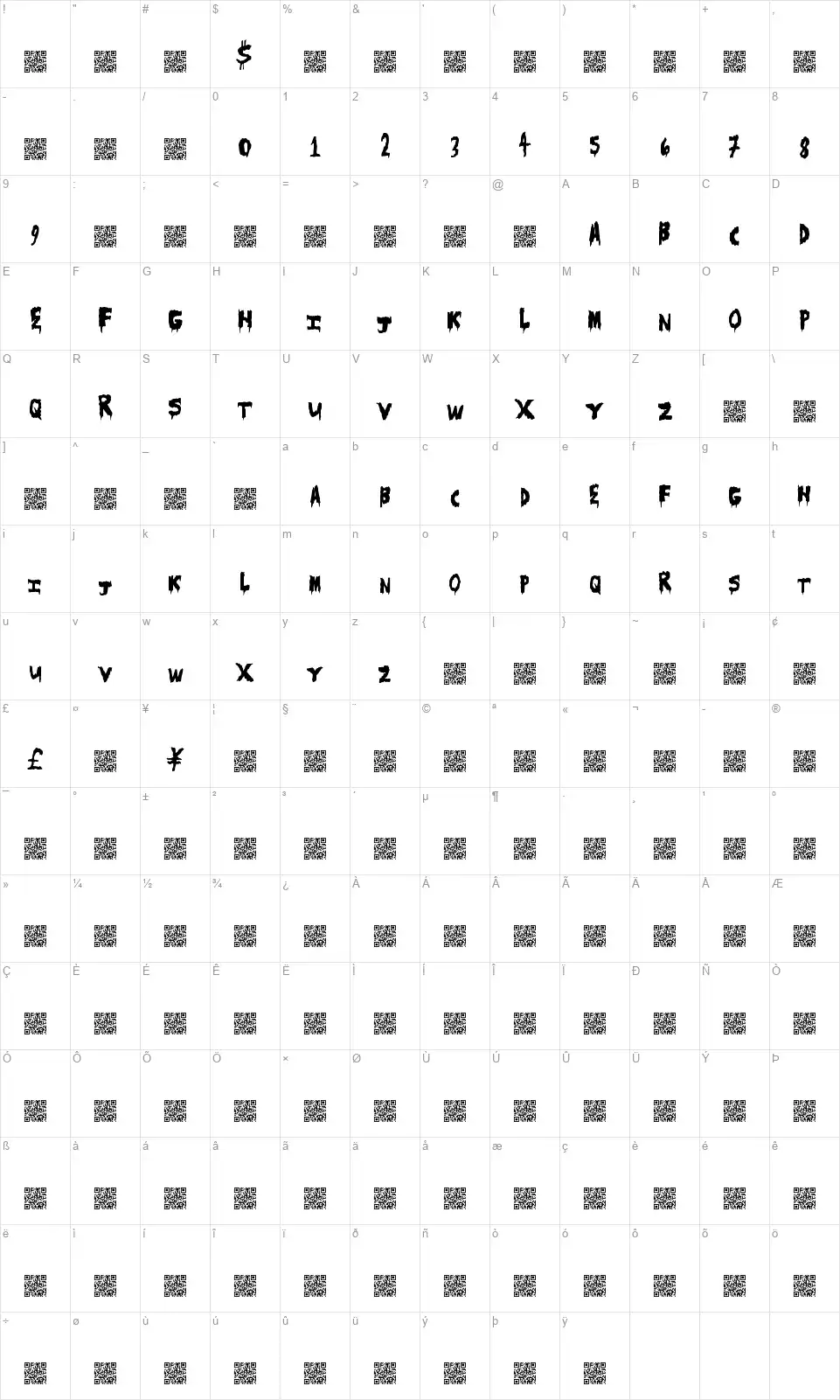 Scare Campfont character map