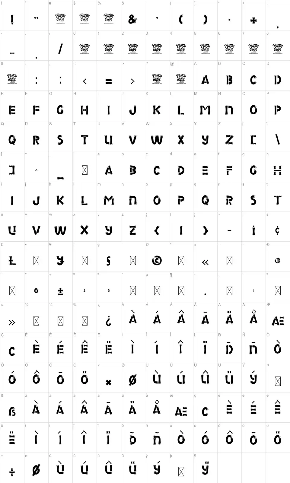 Scarf Bandanafont character map