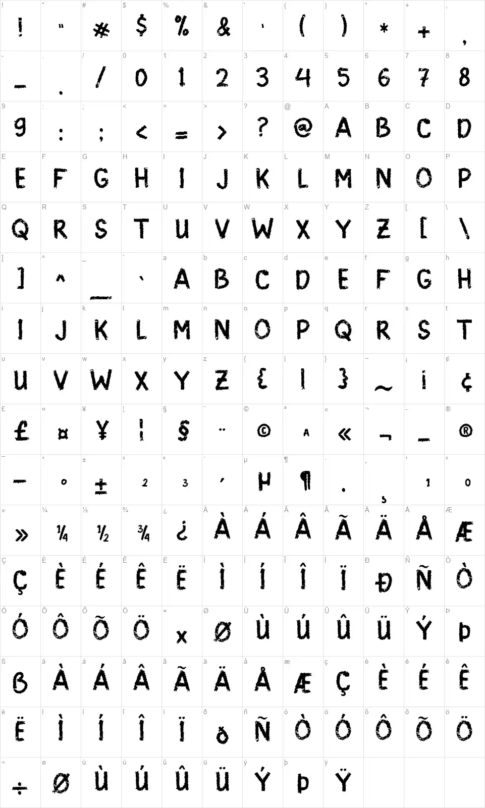 Scary Signfont character map