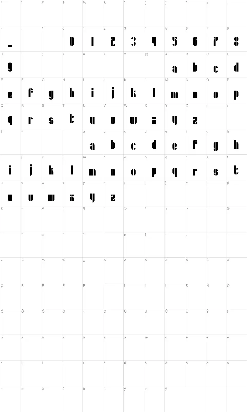 Schroferfont character map