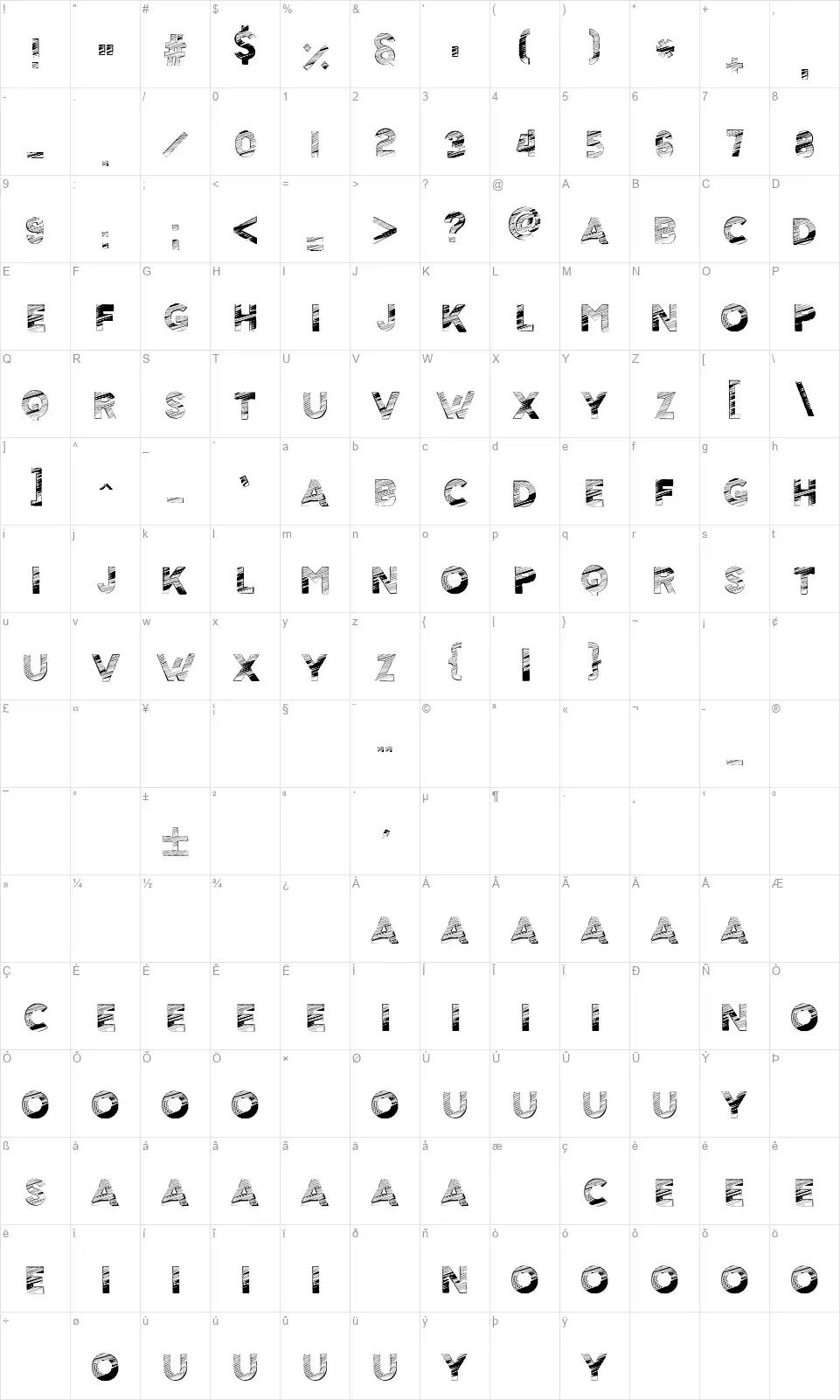 Scolarshipfont character map