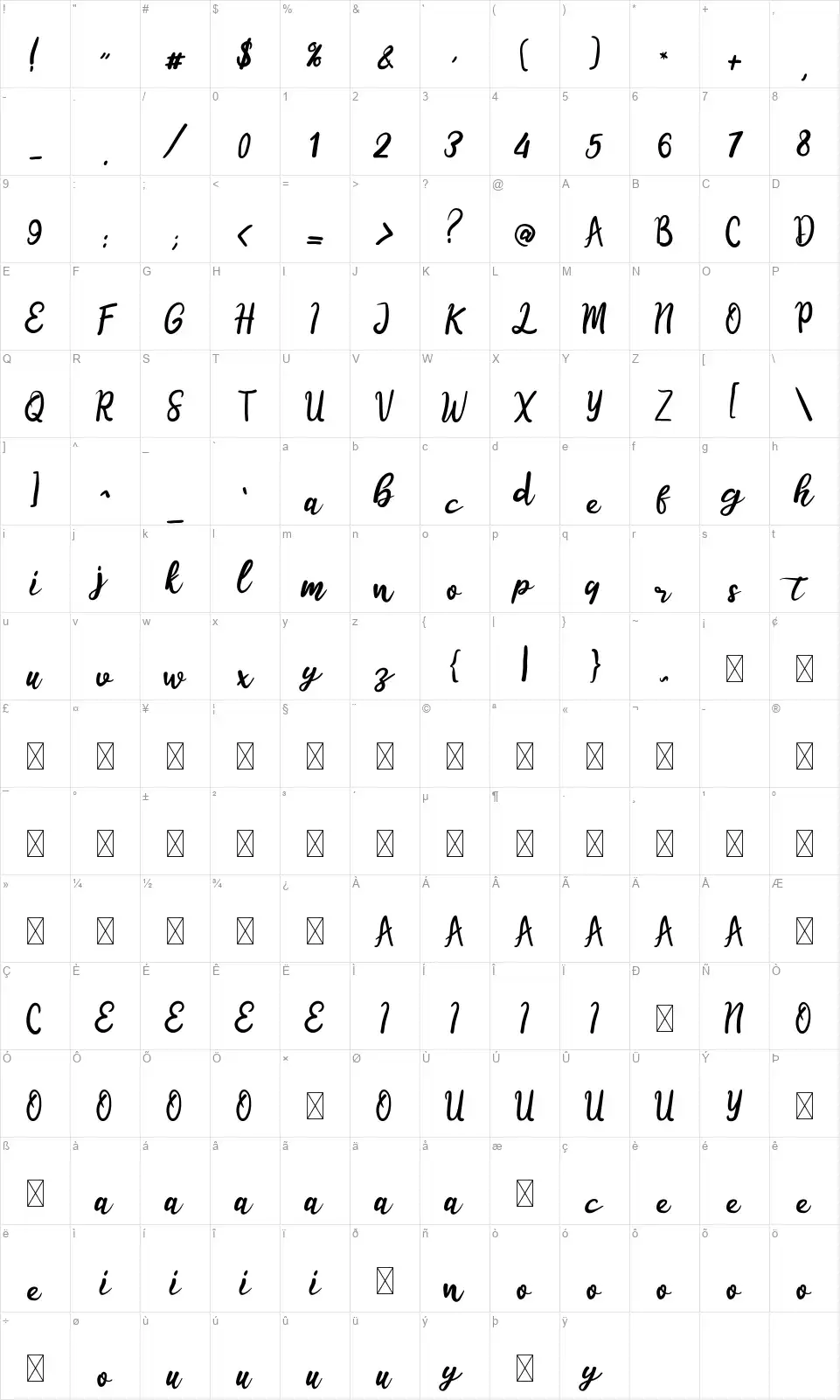 Scrap Bookfont character map
