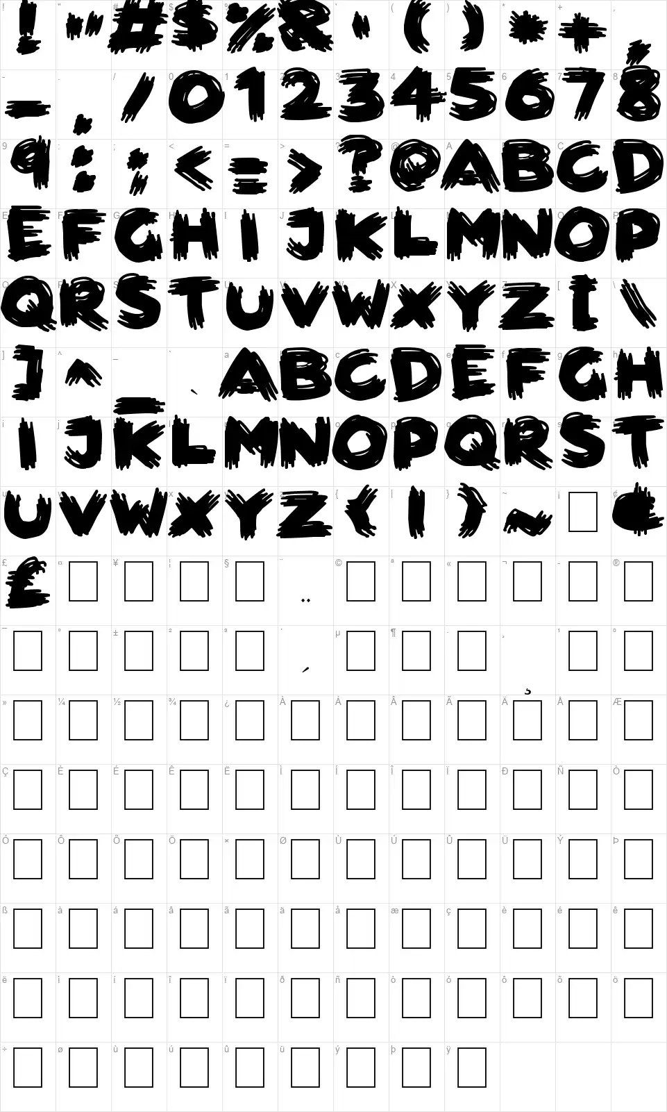 Scribbletastic Brushfont character map