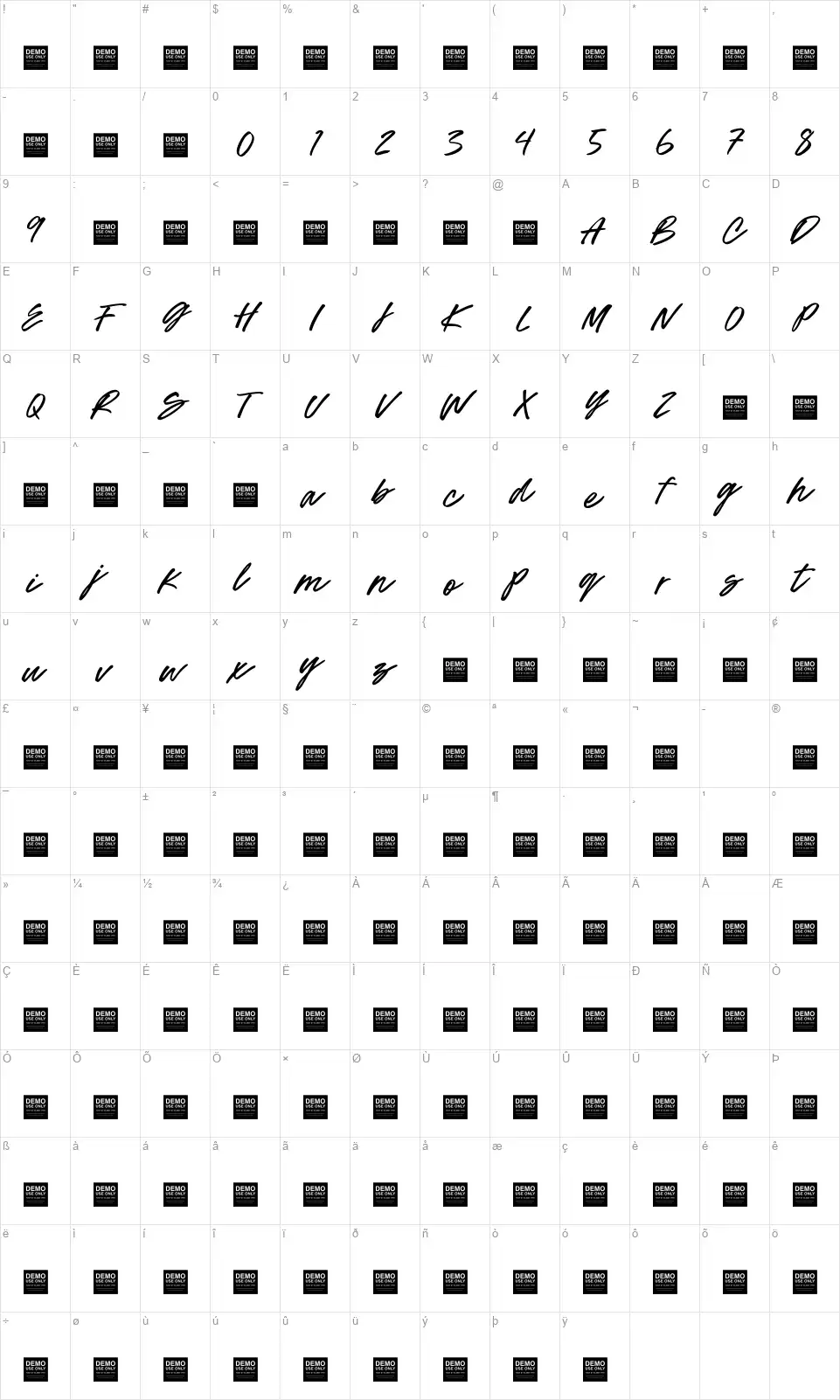 Secret Weaponfont character map