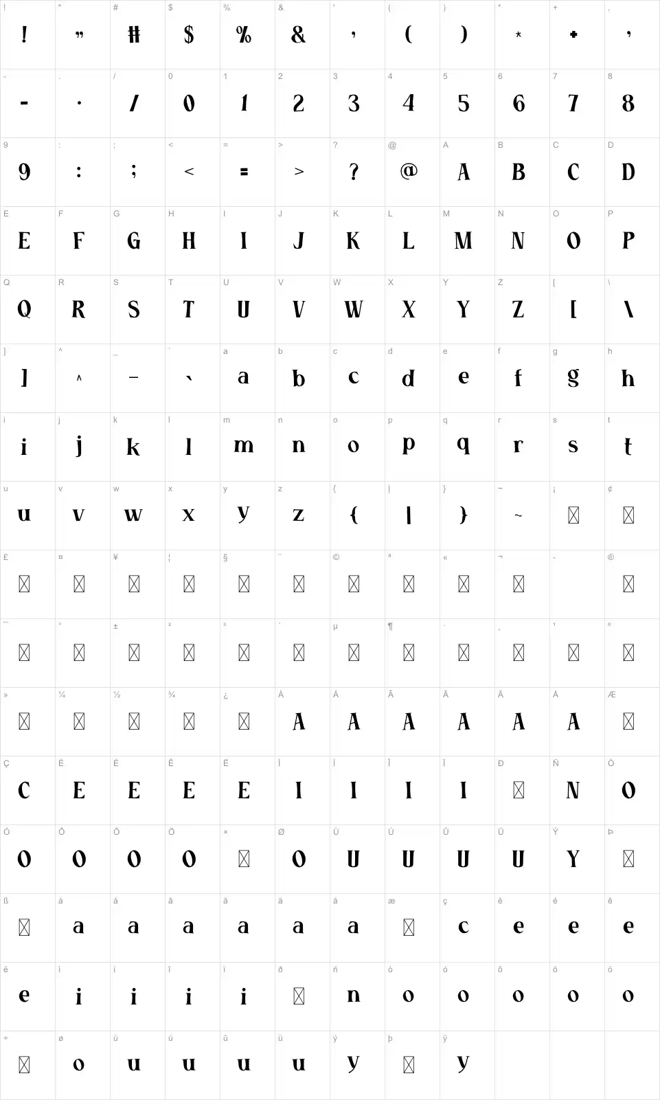 Selvinafont character map
