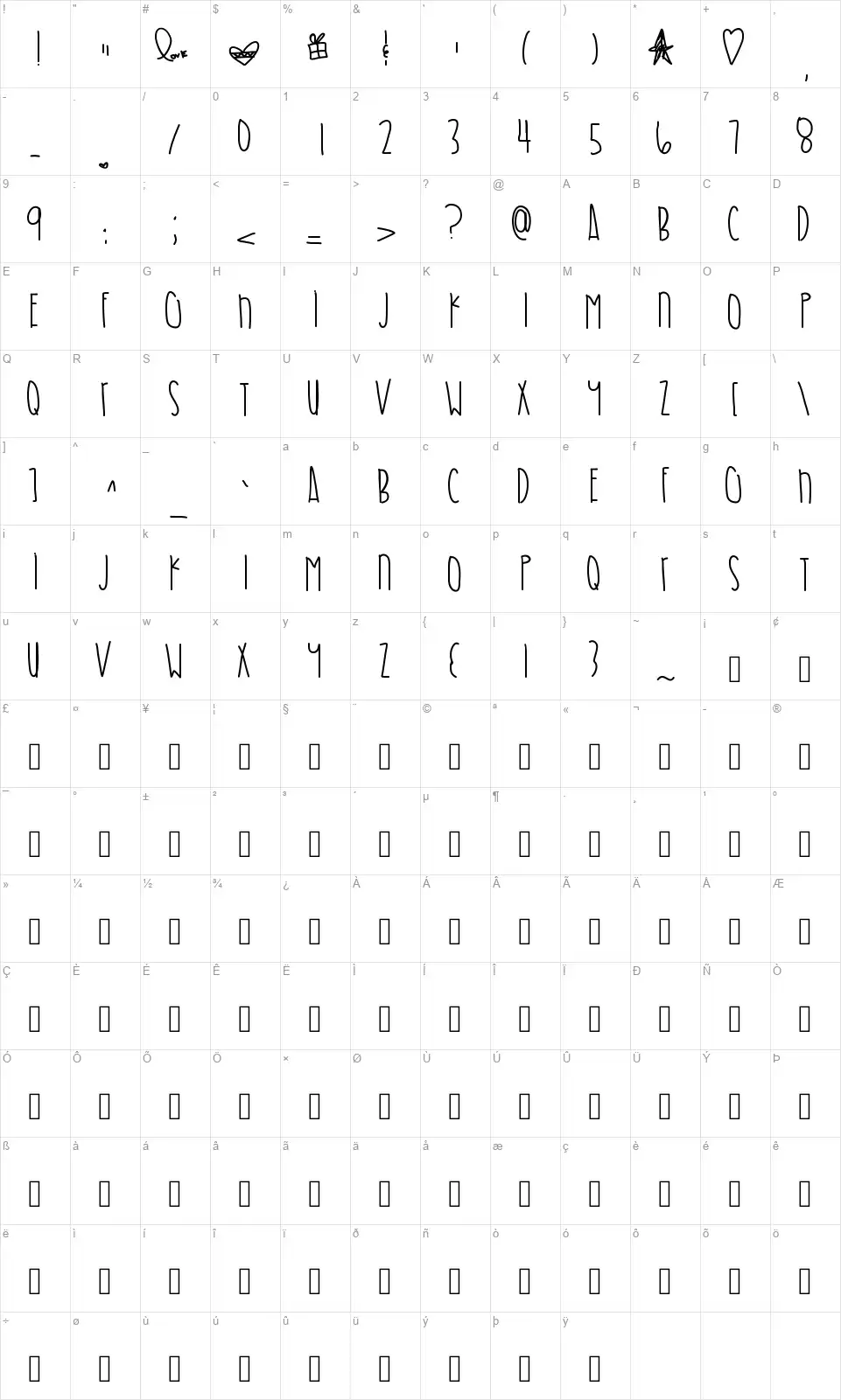 Shades Of Bluefont character map