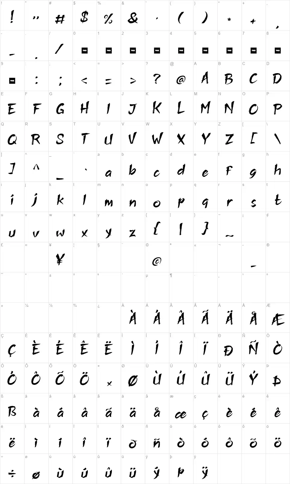Shadow Whisper Mapa znaků Shadow Whisperfont character map