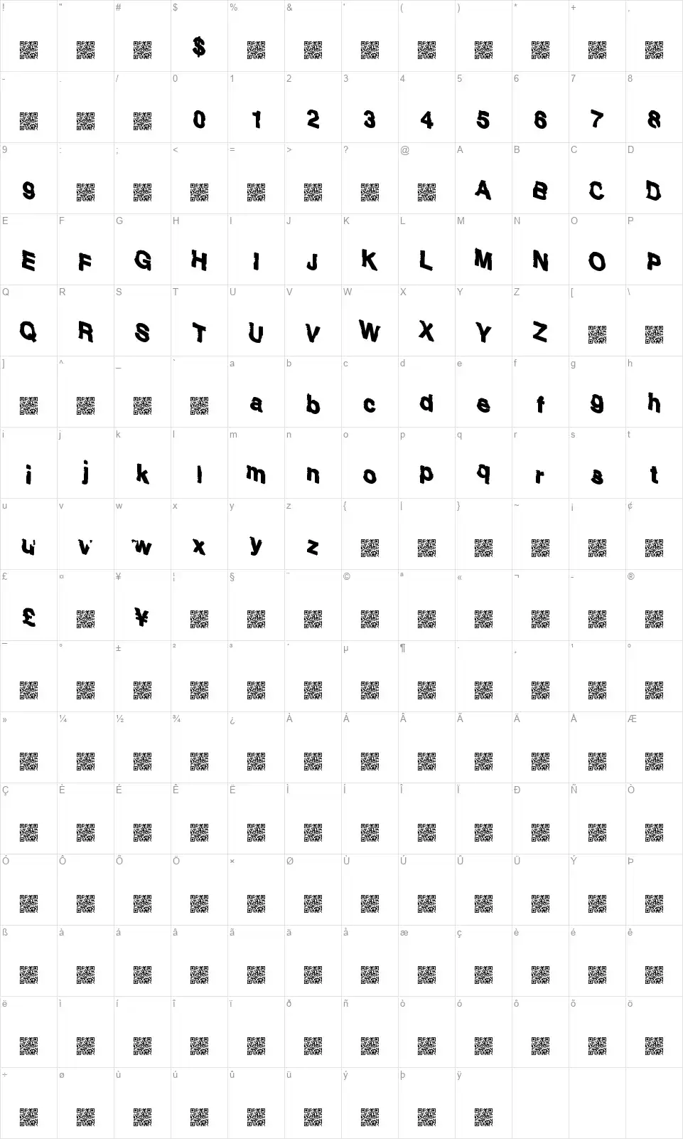 Sharkingfont character map