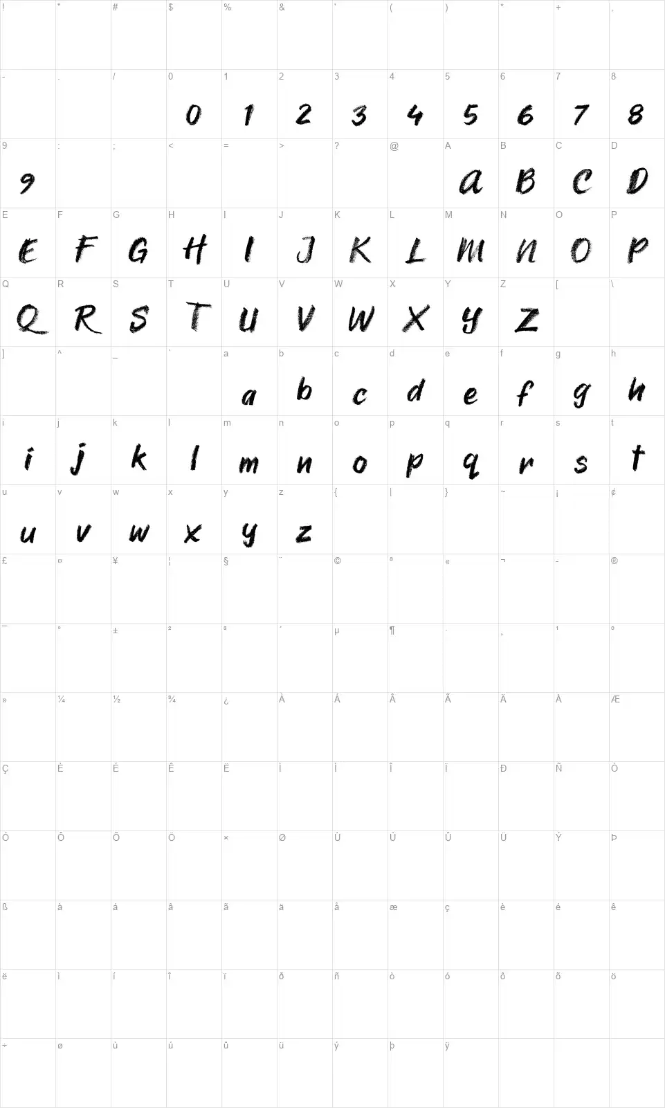 Sheila Crayonfont character map