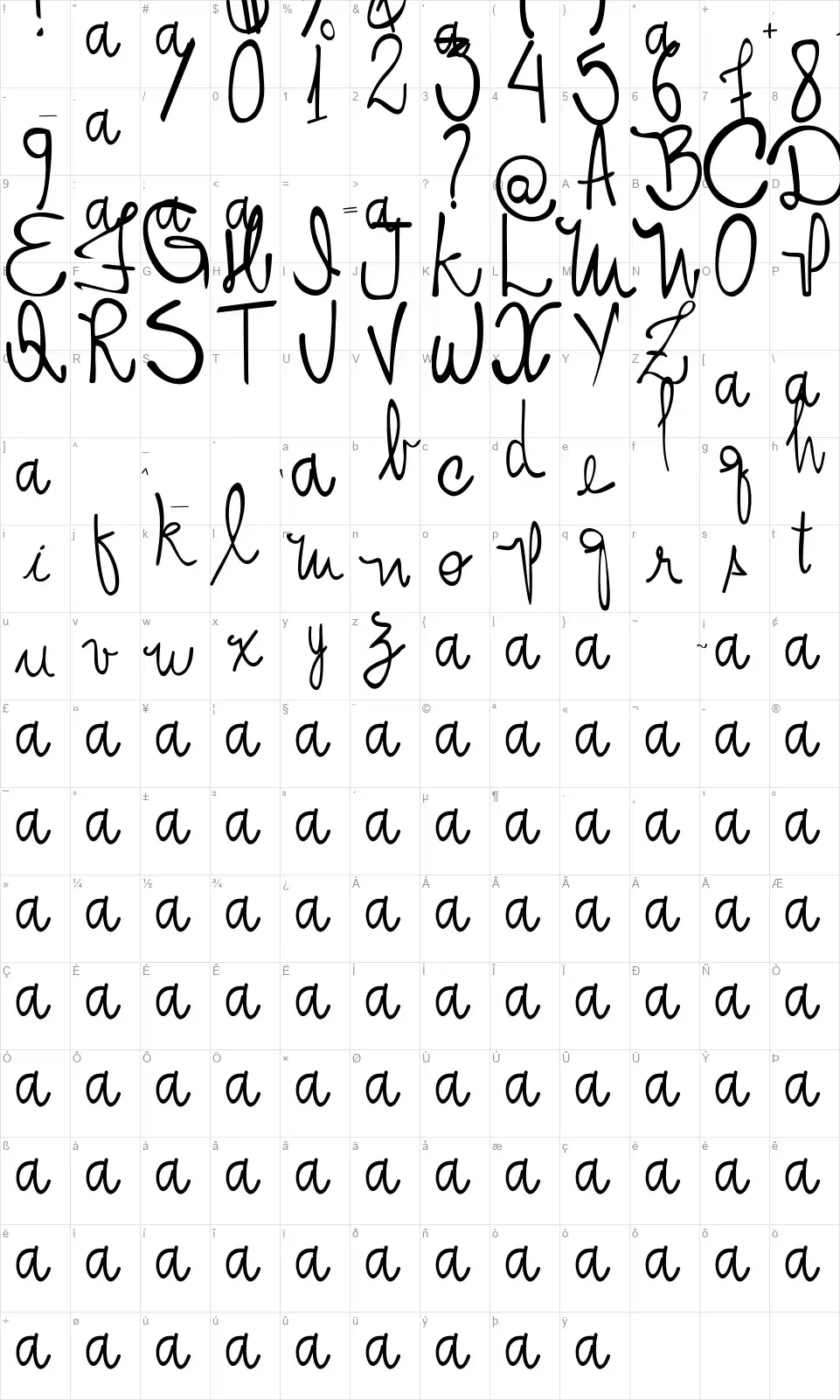 Shiprezottofont character map