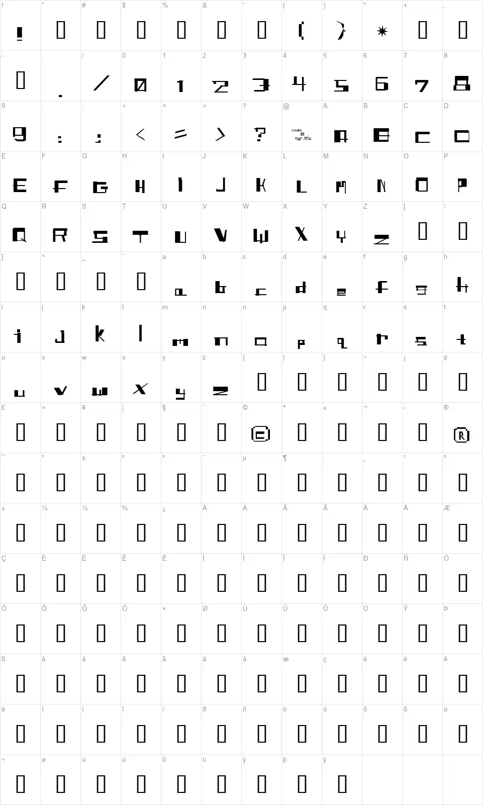 Shitfontfont character map