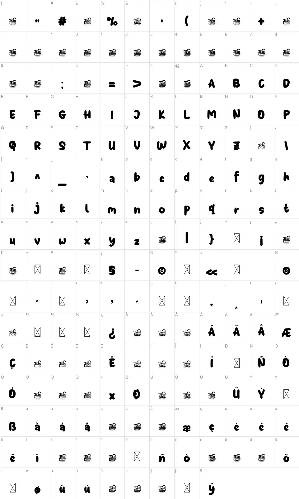 Shyestfont character map