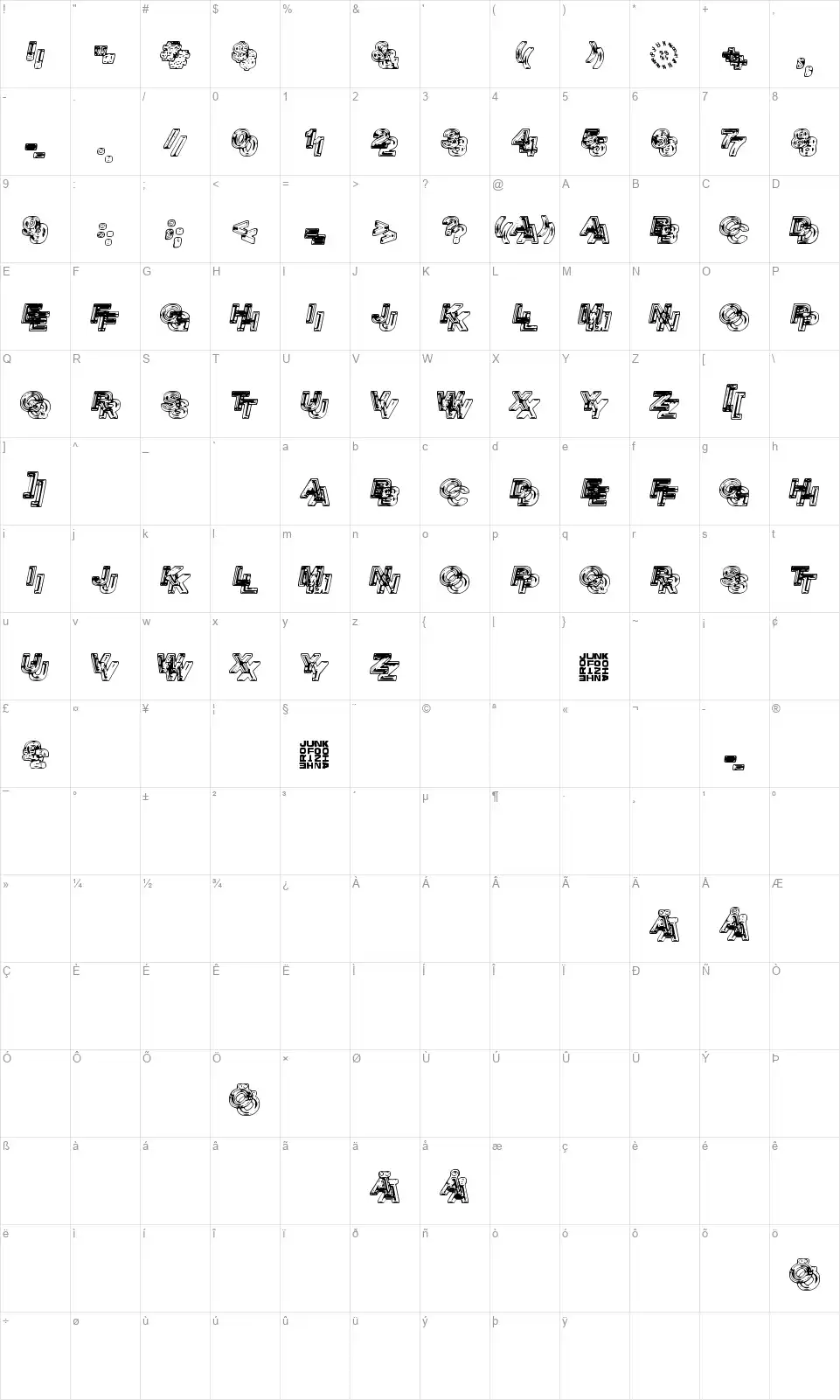 Siamese Twinsfont character map