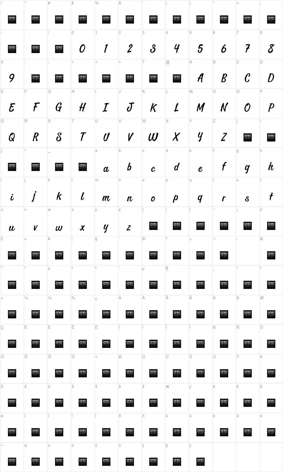 Sixty Ninefont character map