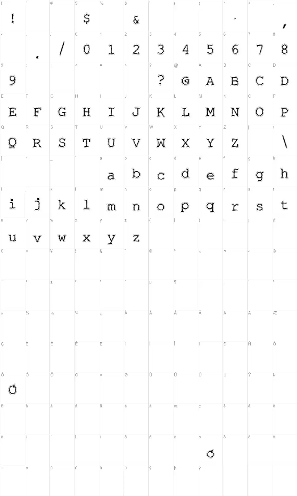Skonttfont character map