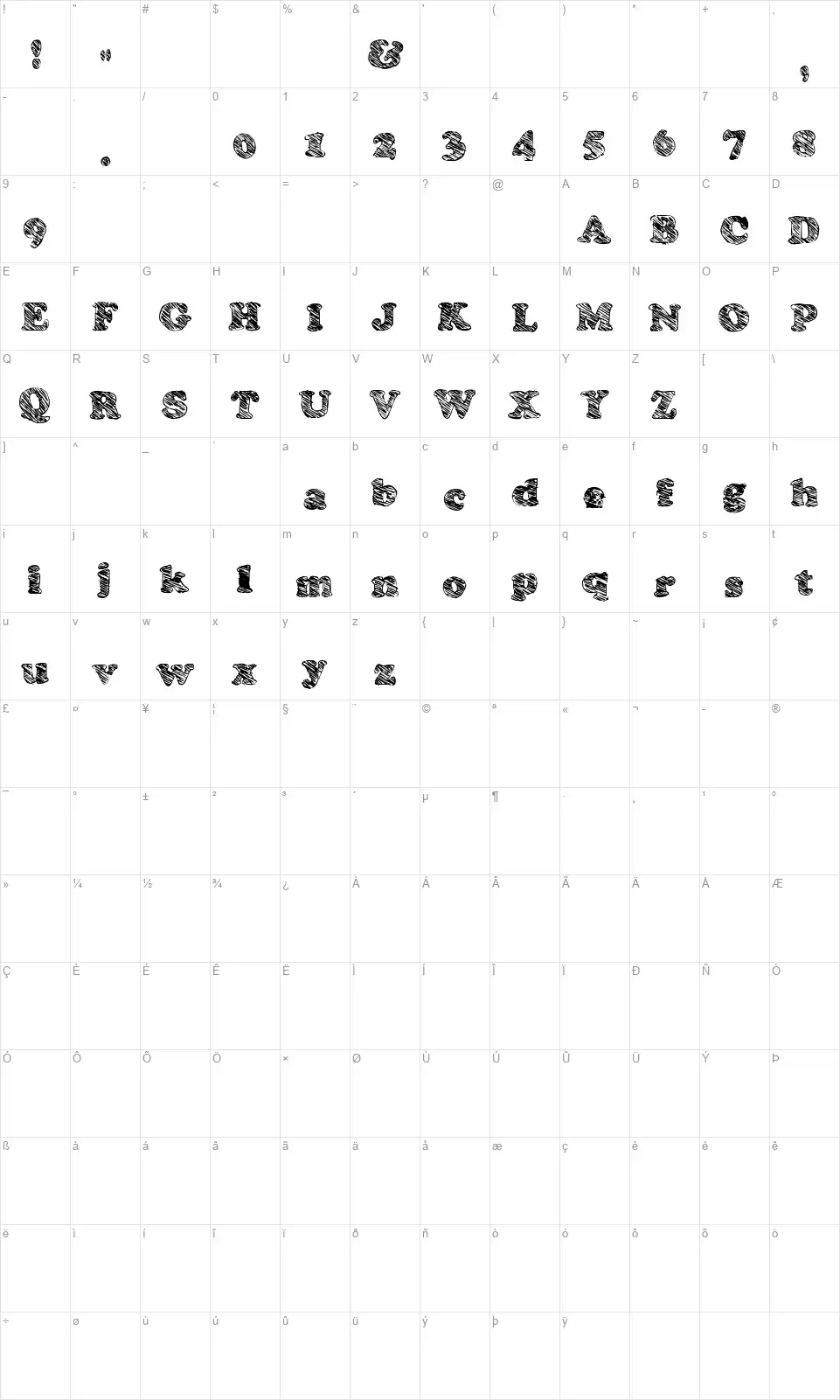 Skooperfont character map