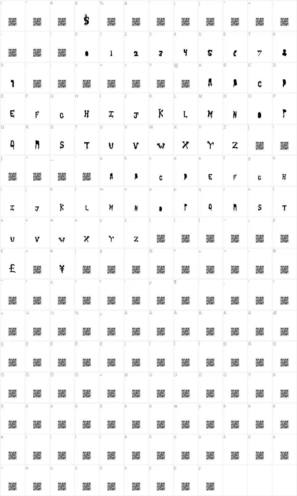 Slash Thirtyfont character map