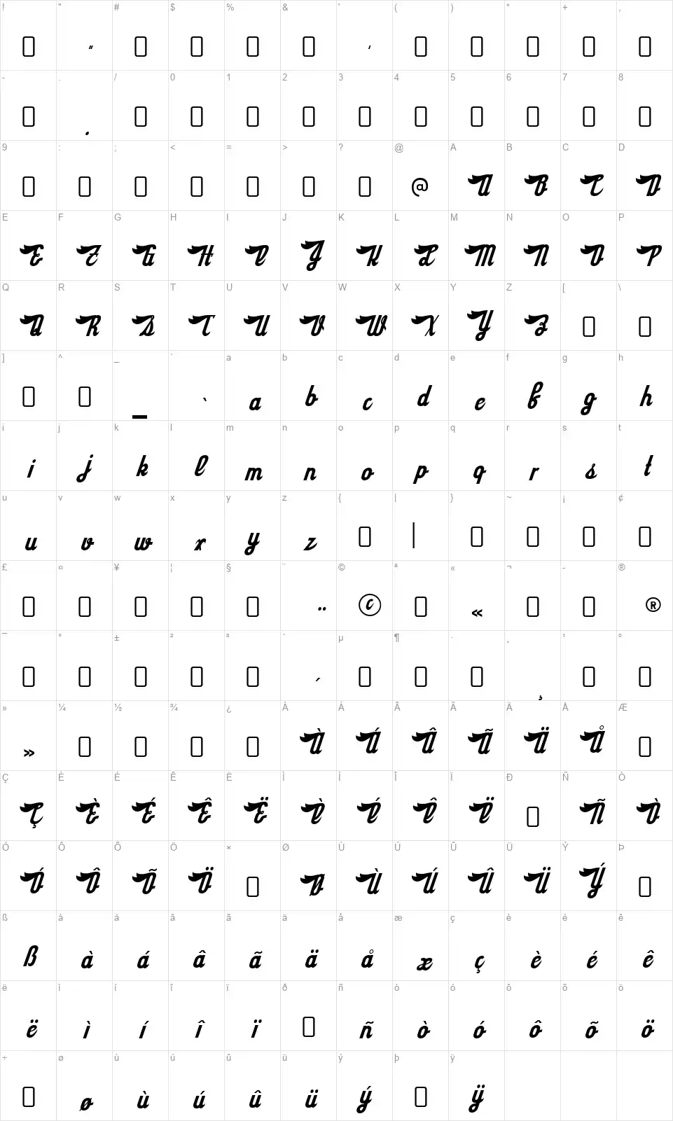 SloeGinRickey-Regularfont character map