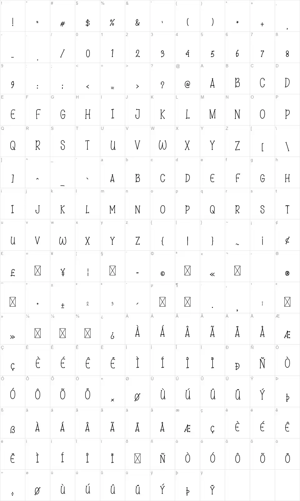 Smile Storyfont character map