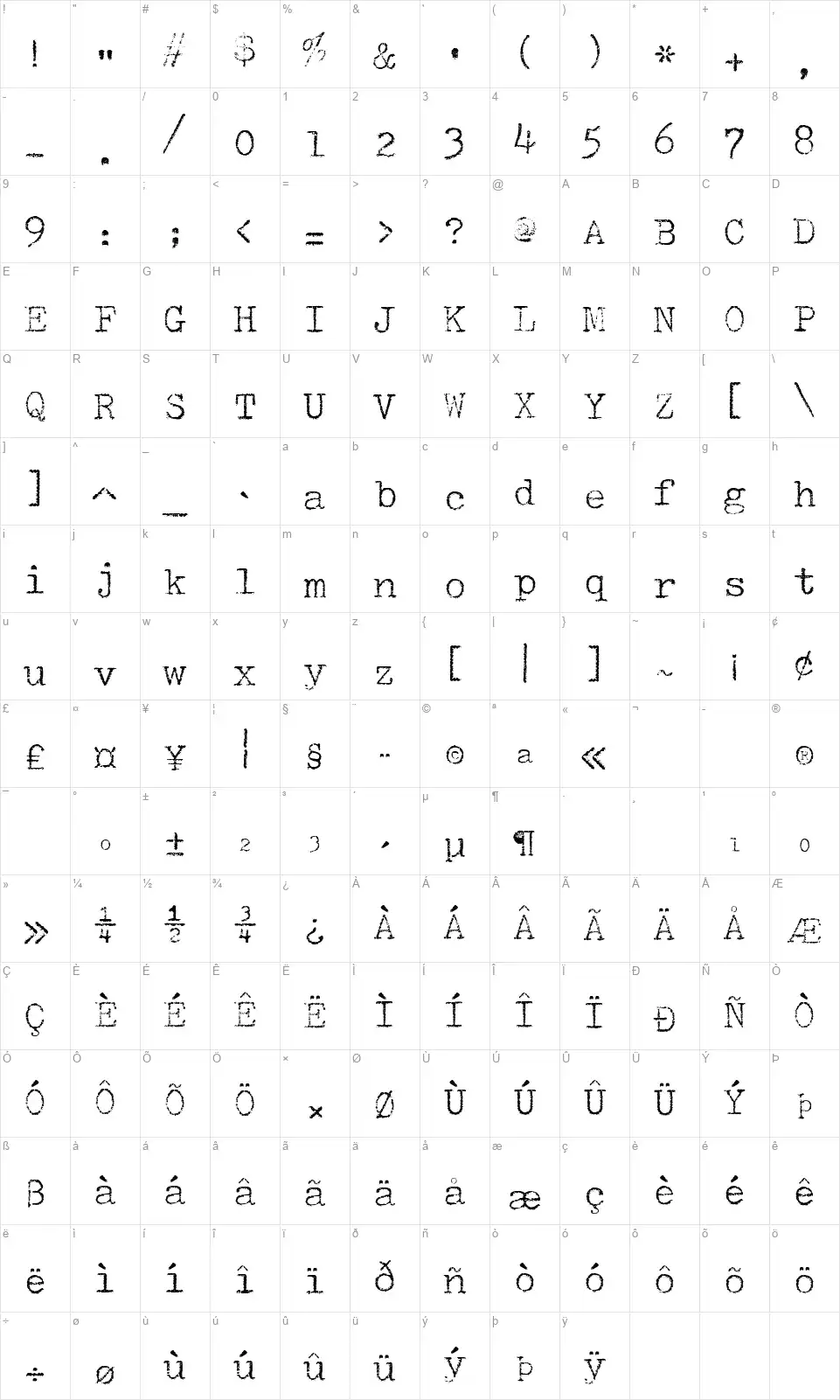 Smithy XTfont character map