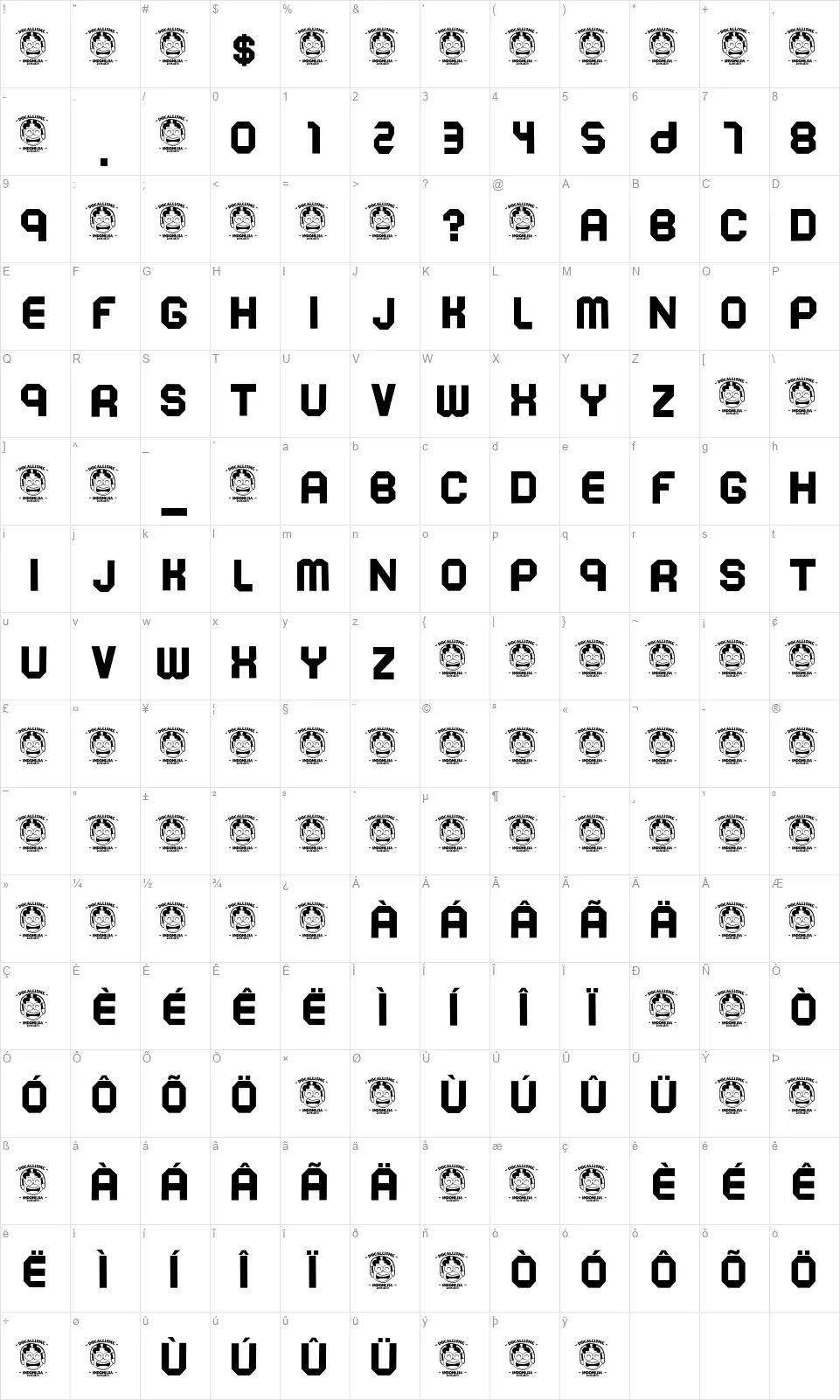 Soekarno Hattafont character map