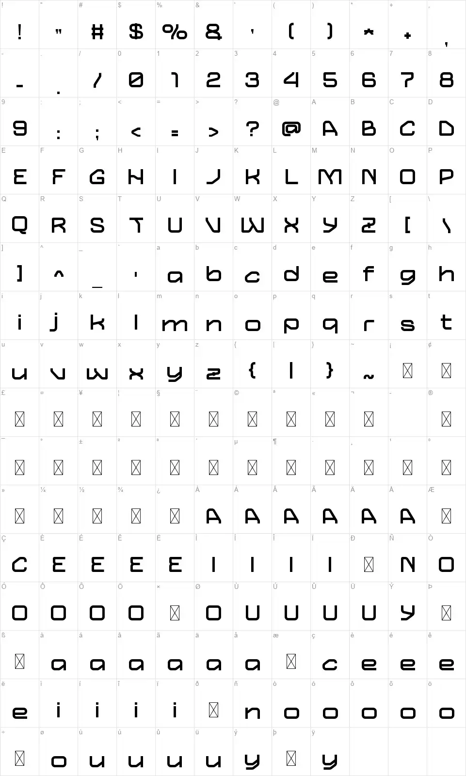 Solarefont character map