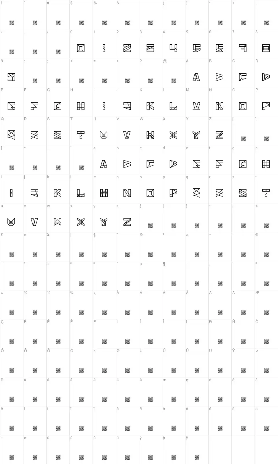 Solariumfont character map