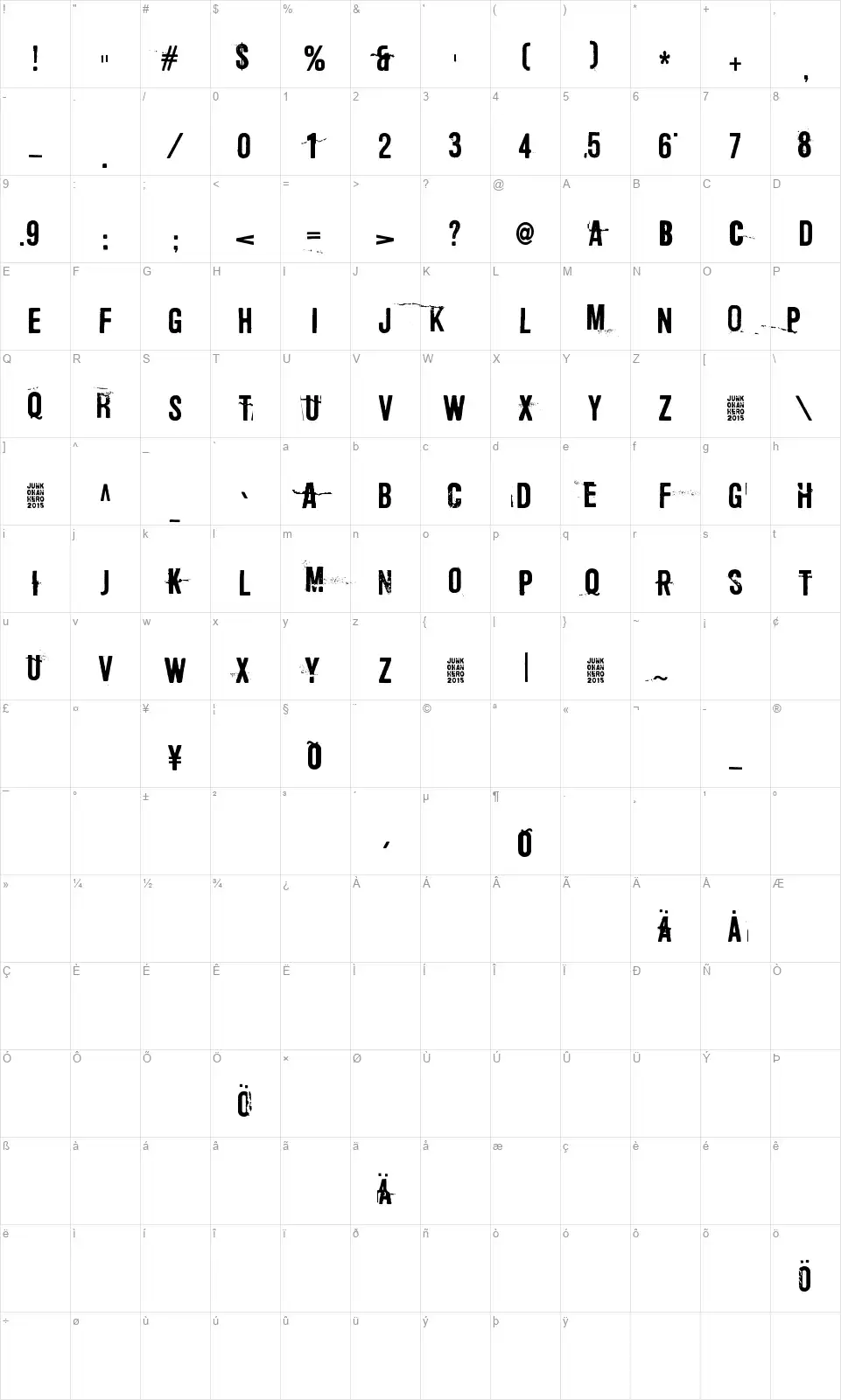 Sonic Barrierfont character map