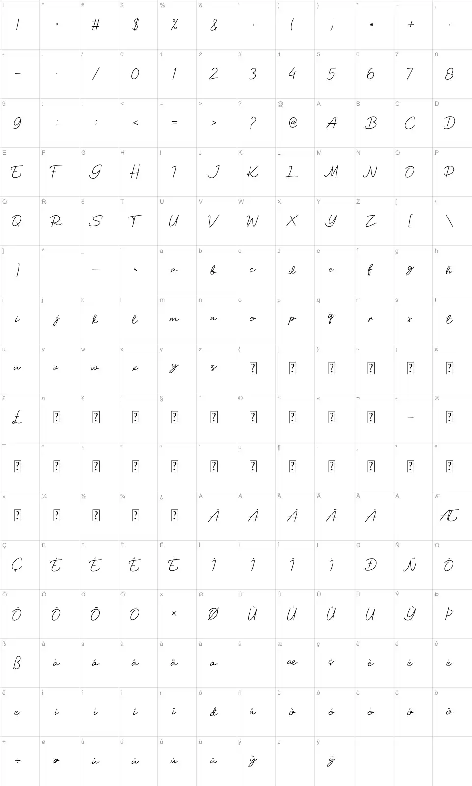 Soul Youfont character map