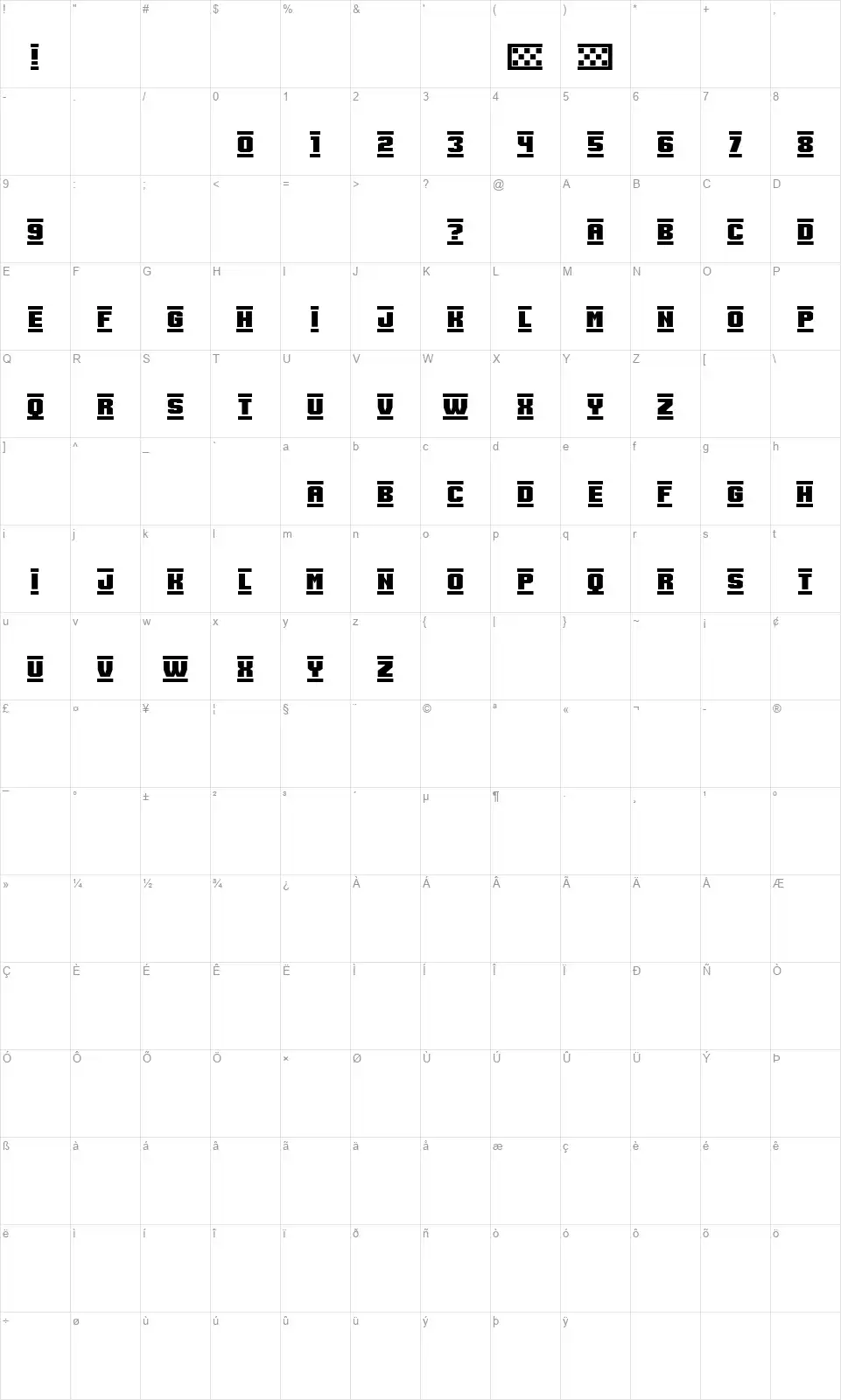 Speed Racingfont character map