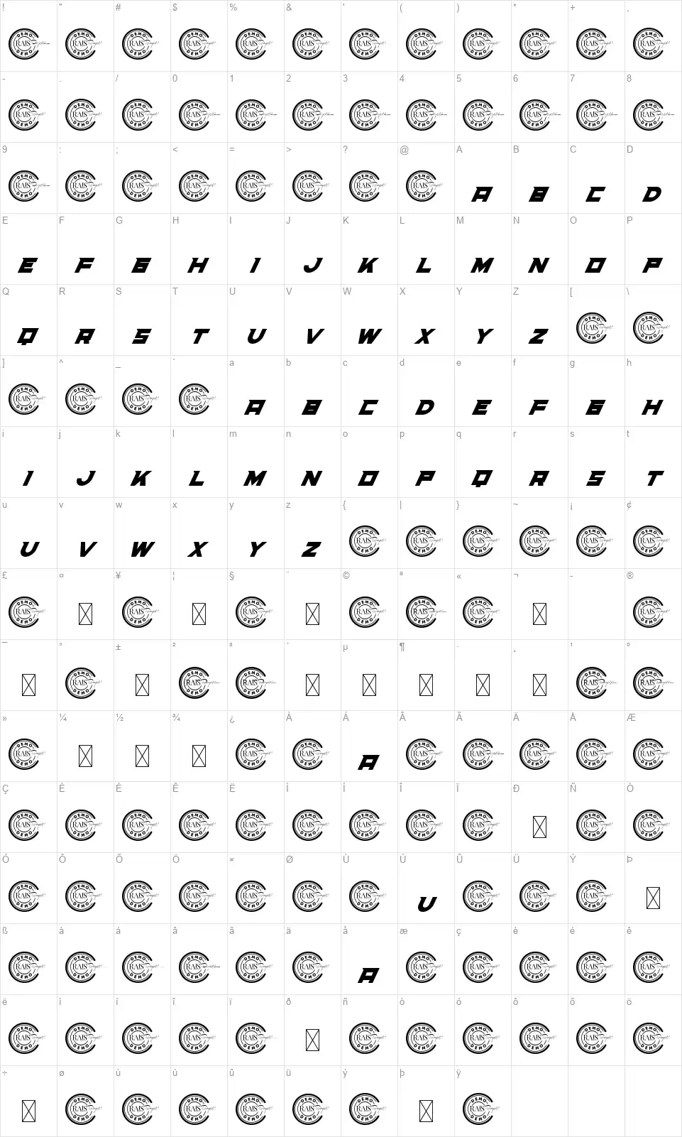 Speed Runfont character map