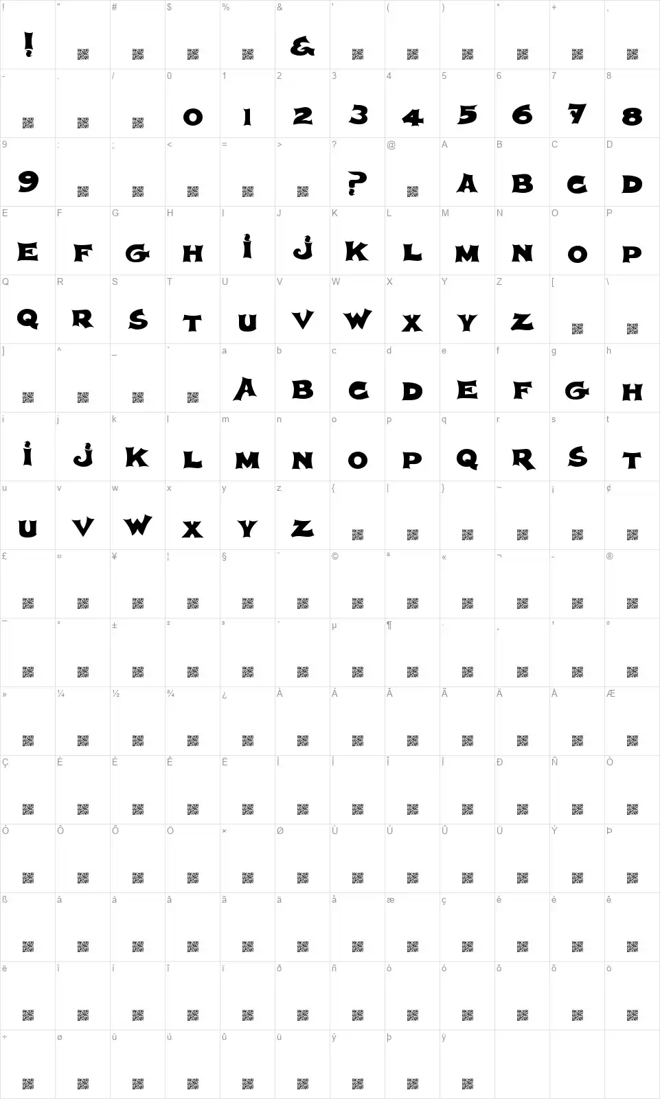 Spherismfont character map