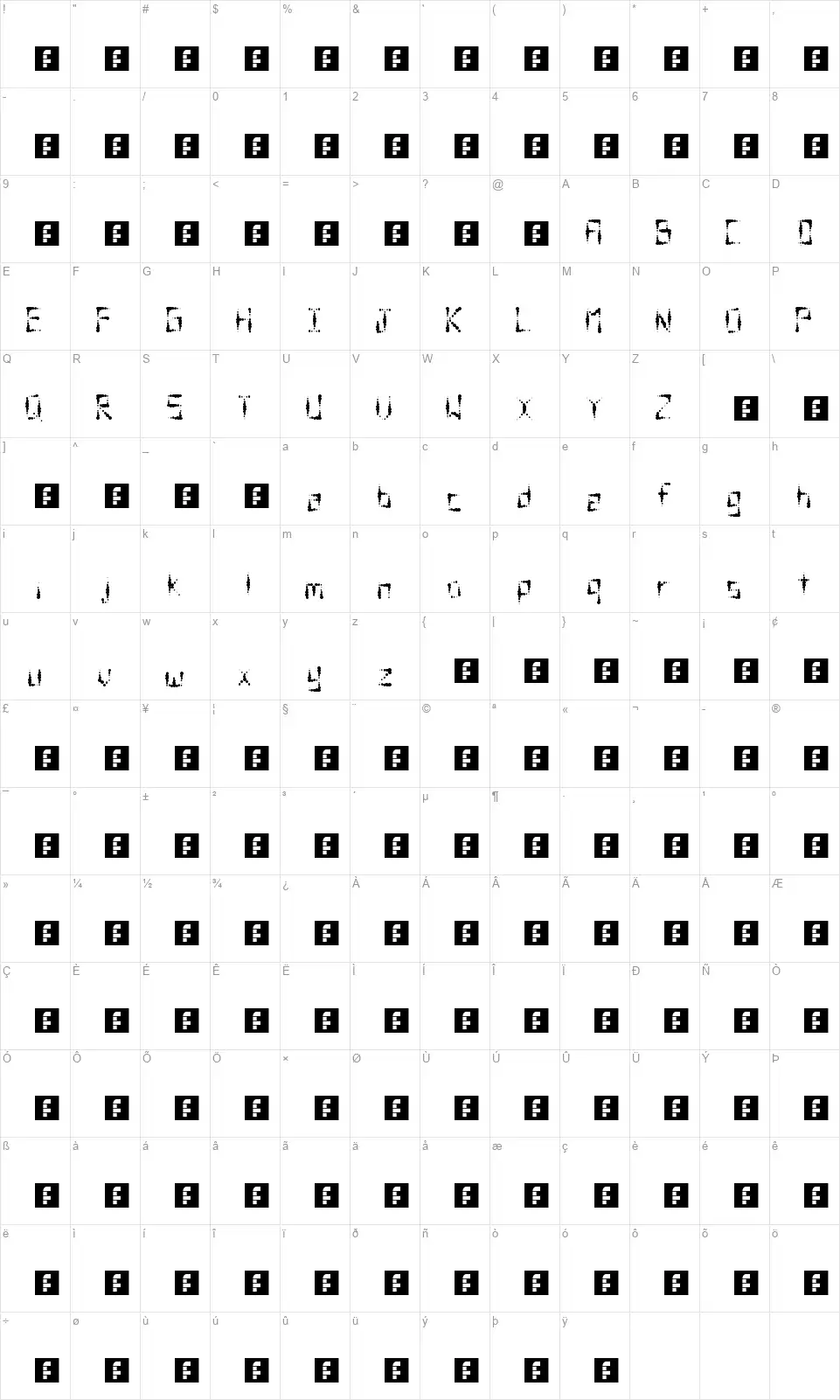 Splotch font character map
