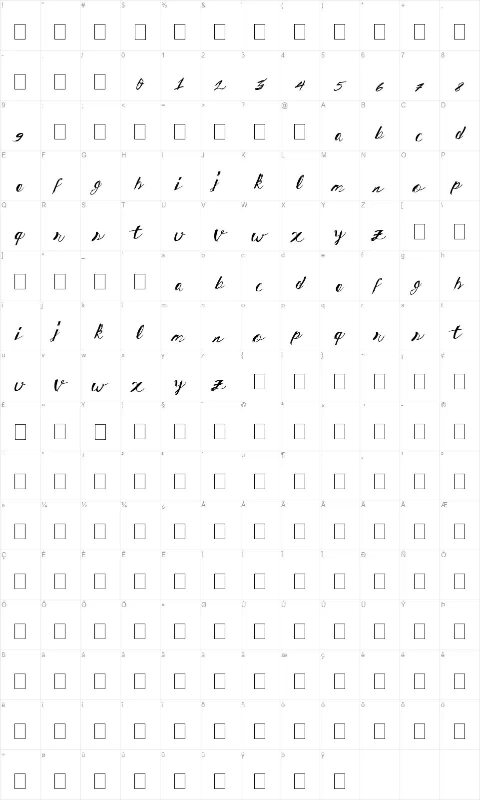 Spring Awayfont character map