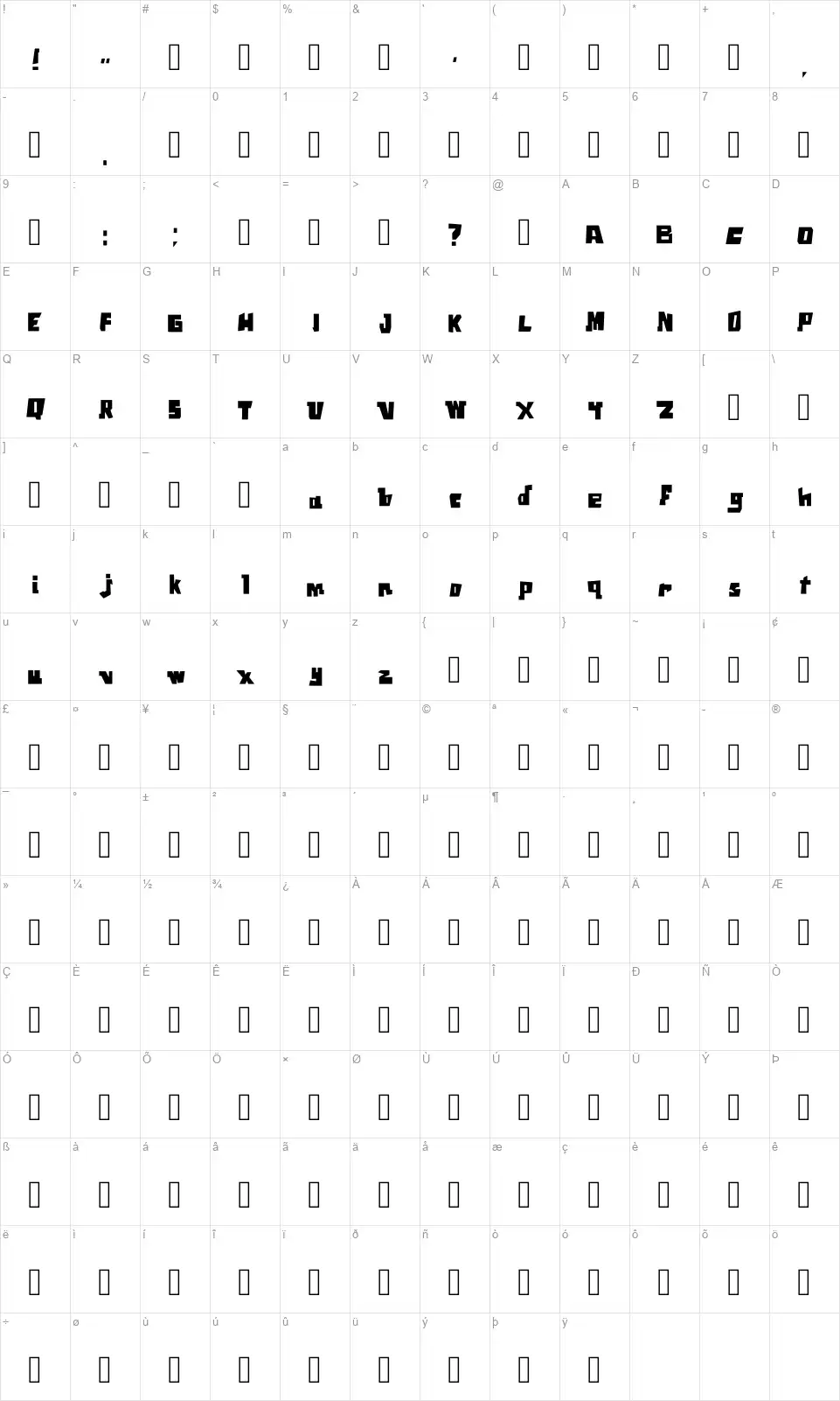 Square Fontfont character map