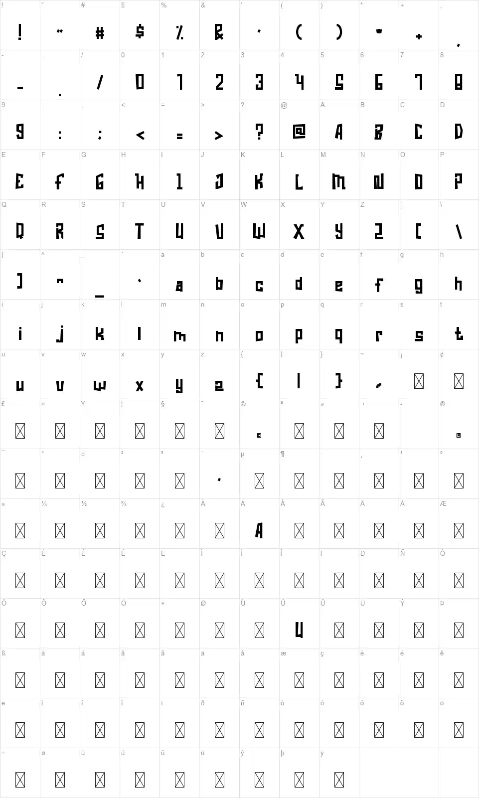 Square Squadsfont character map