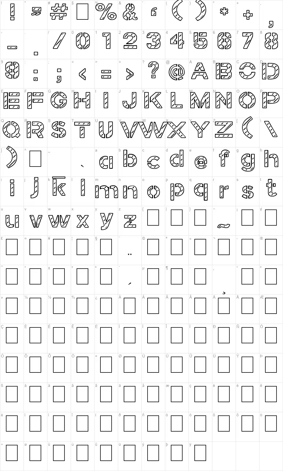 Stamped Navyfont character map