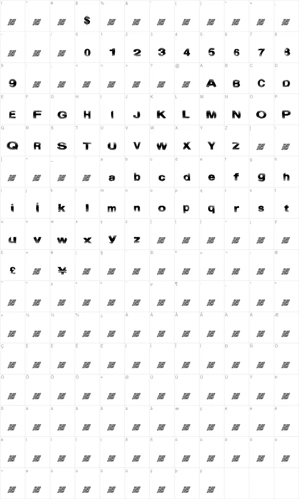 Start Menufont character map