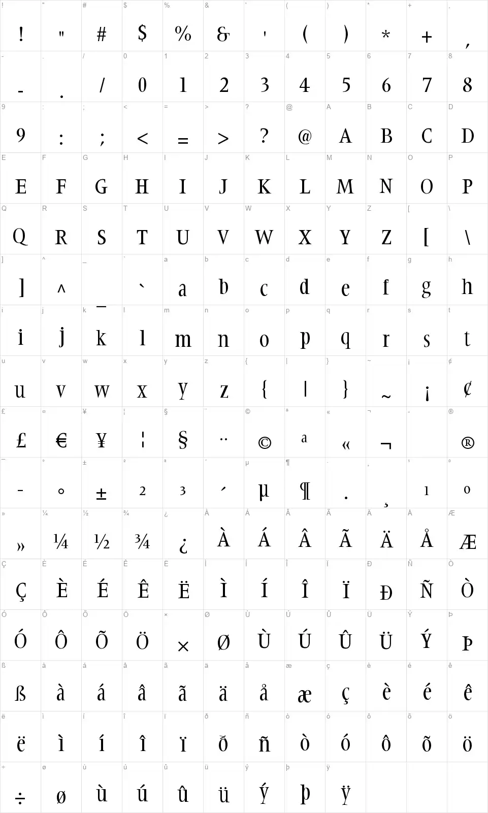 Steepidienfont character map