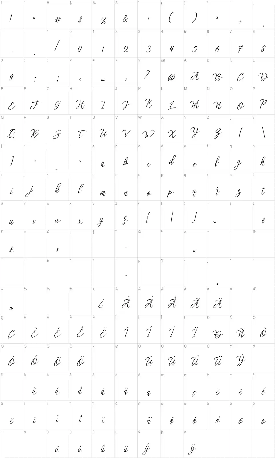 Stefhanie Typefacefont character map