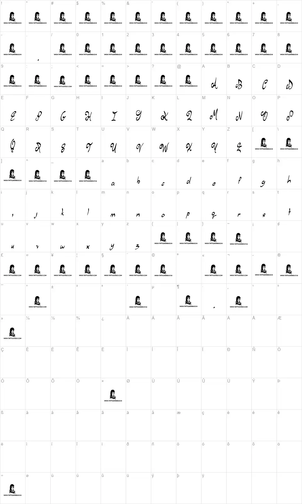 Stew Tuesdaysfont character map