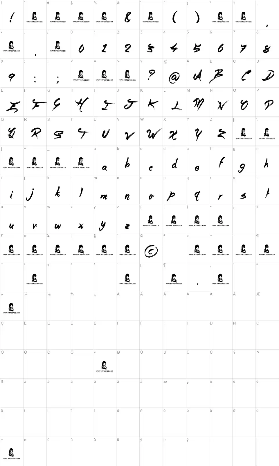Story Bookfont character map