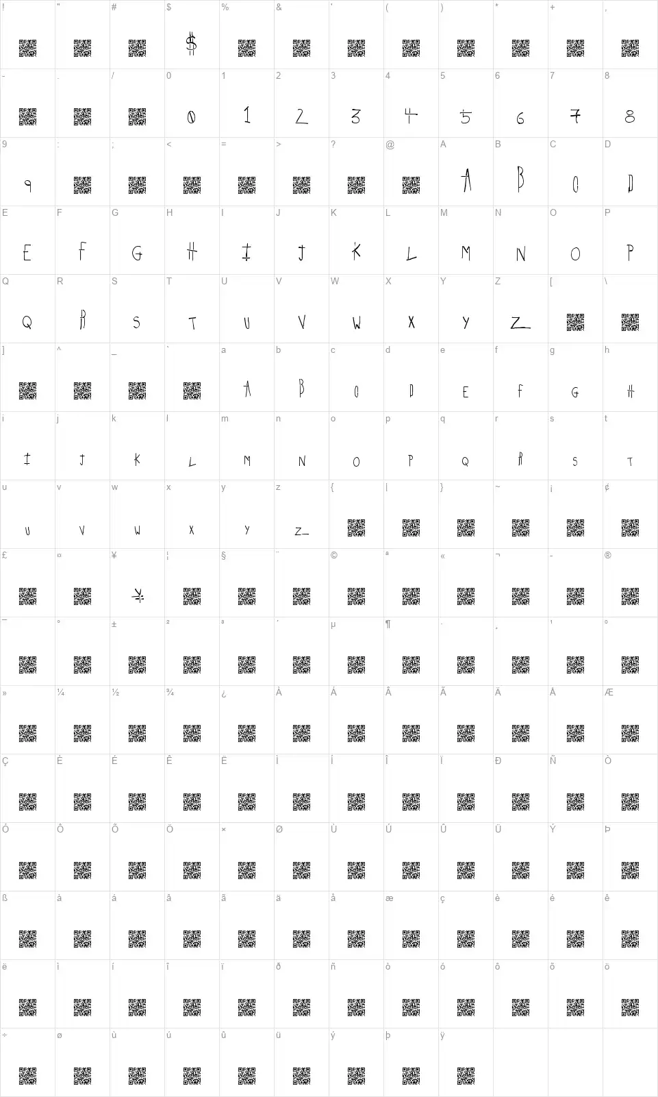 Strike Kingfont character map