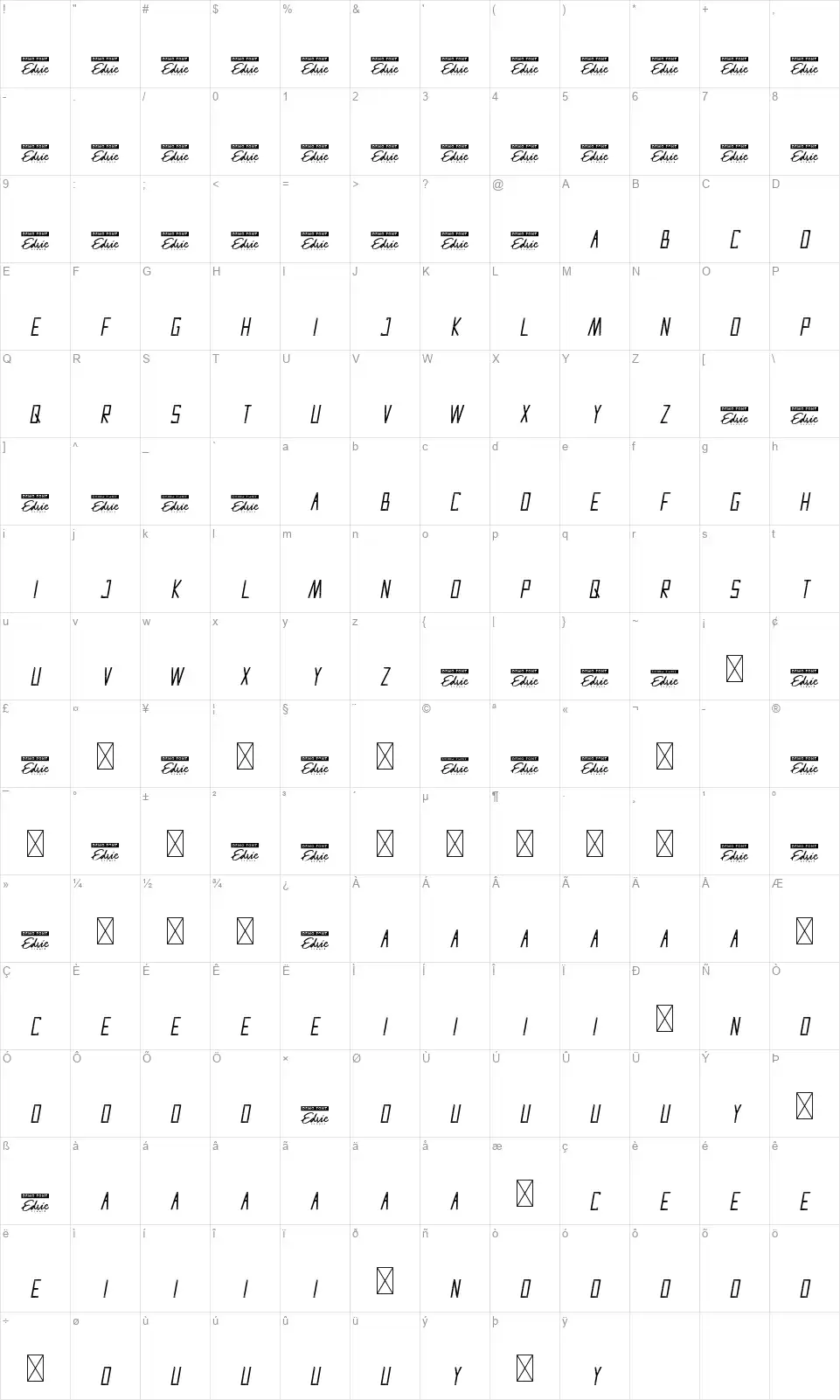 Strong Ironfont character map