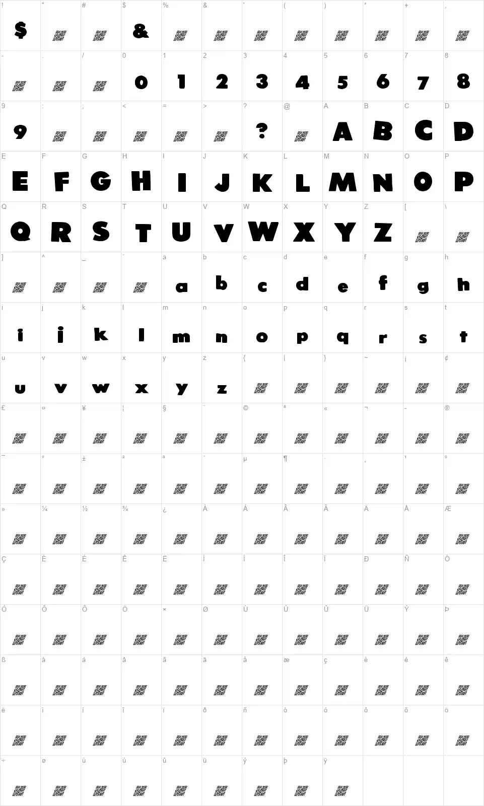 Strong Void font character map