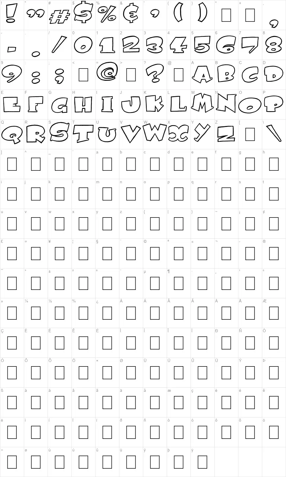 Subitofont character map