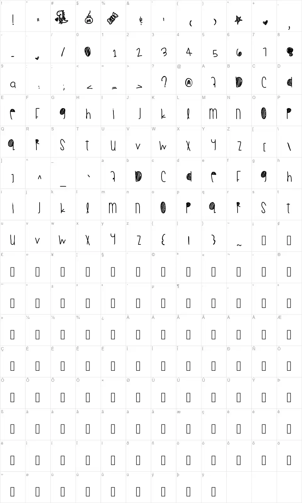 Summer Fallfont character map