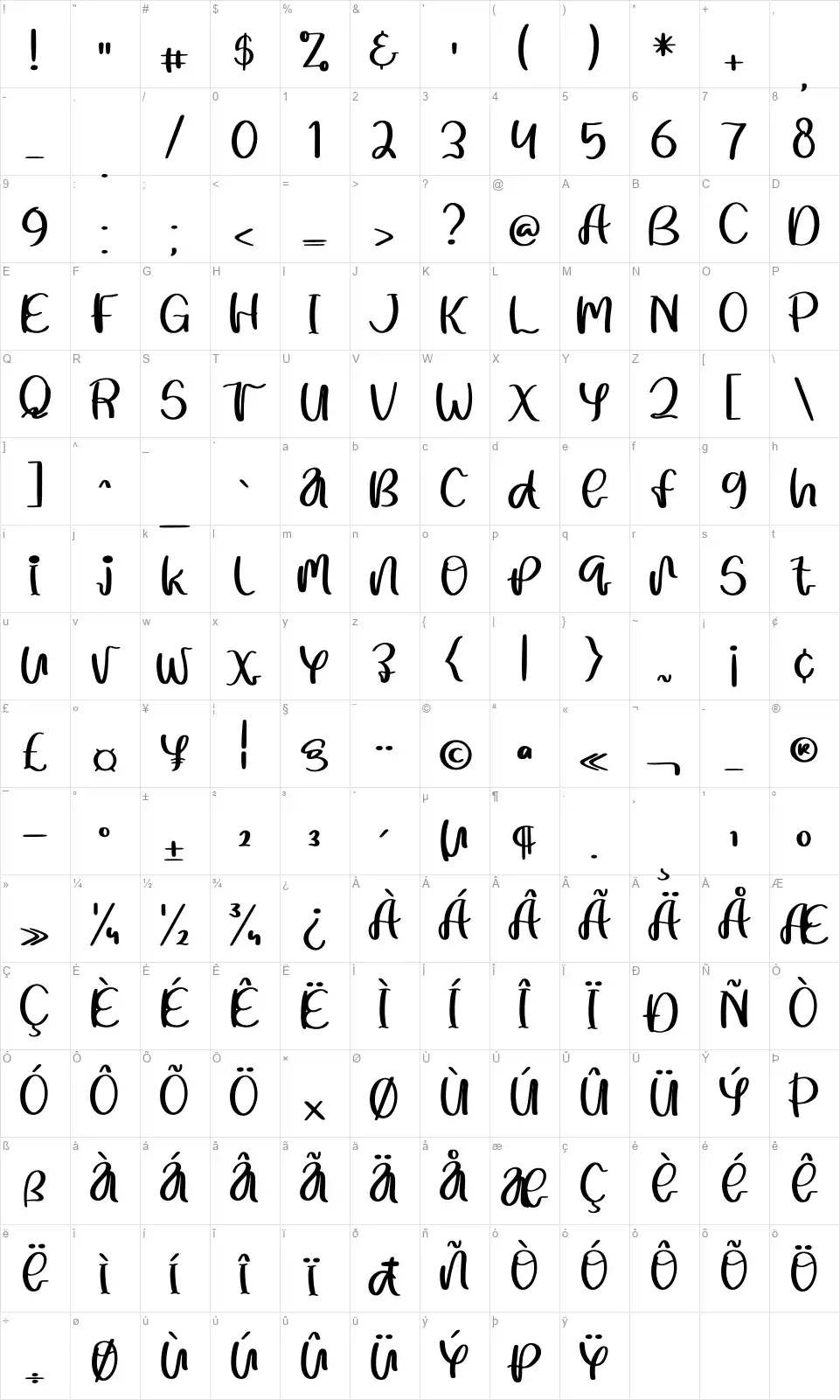 Summer Lovelyfont character map